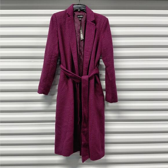 Steve Madden Womens Belted Long Coat Size XS Purple Textured Winter Chic Cozy - Picture 3 of 11